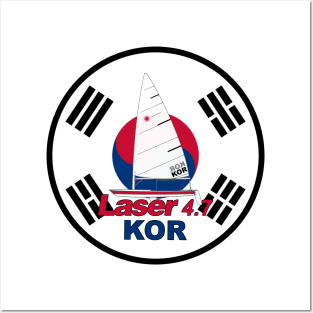 laser class sailboat on flag Korea Posters and Art